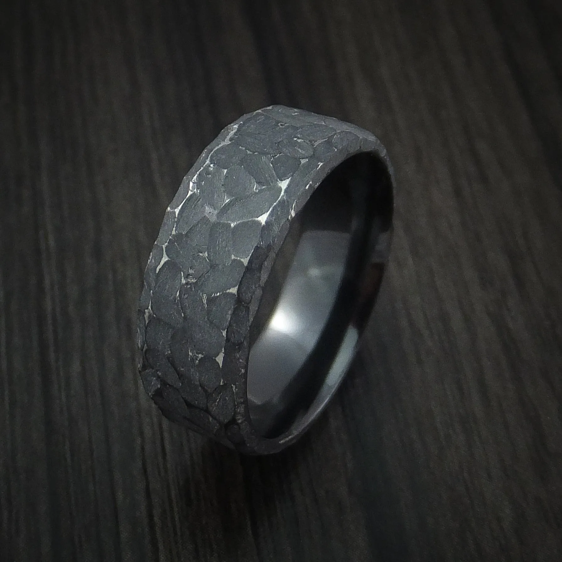 Black Titanium Men's Ring Traditional Style Band Hammered and Distressed Finish Custom Made