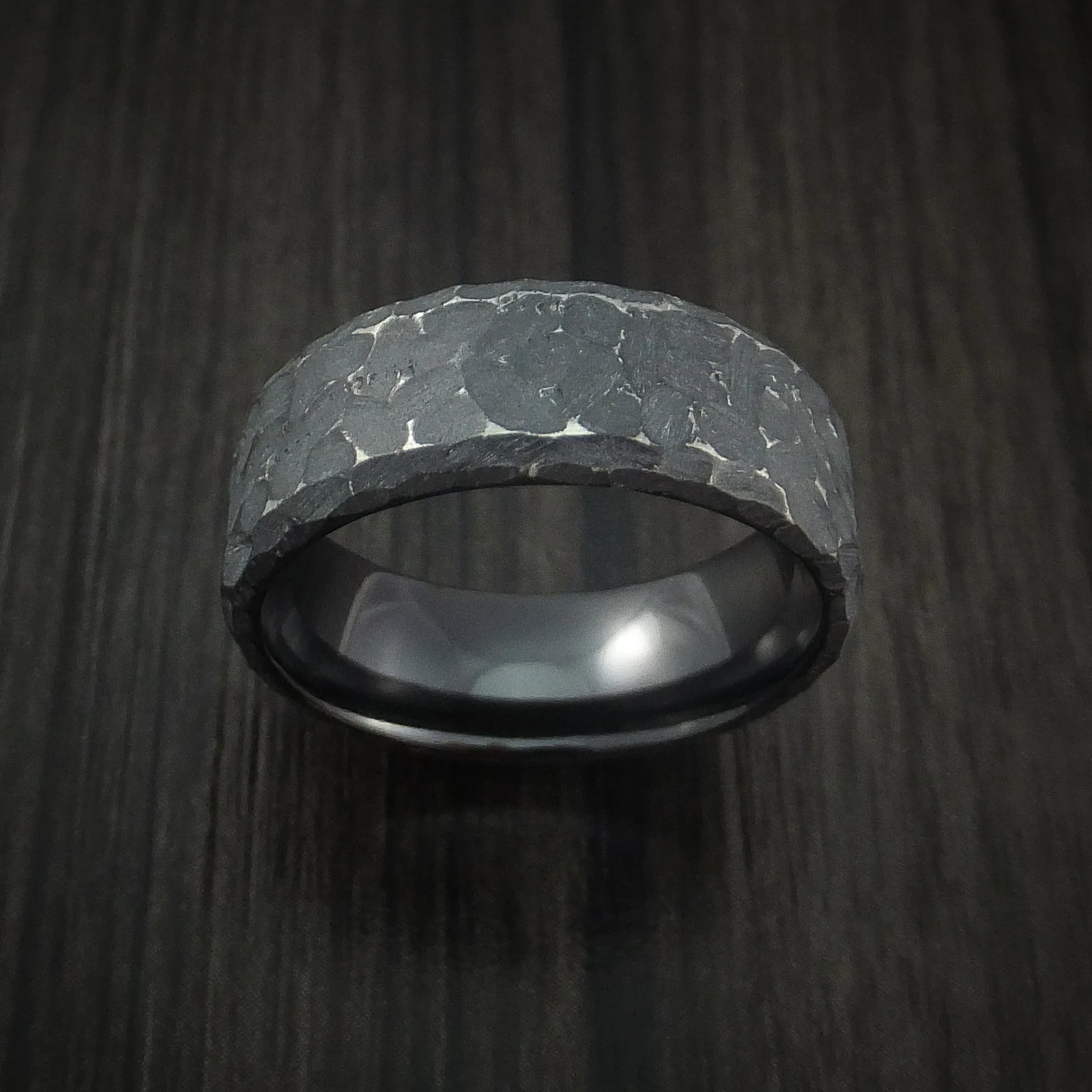 Black Titanium Men's Ring Traditional Style Band Hammered and Distressed Finish Custom Made