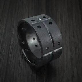 Black Titanium Unique Wide Wedding Band Modern Industrial Men's Ring Style