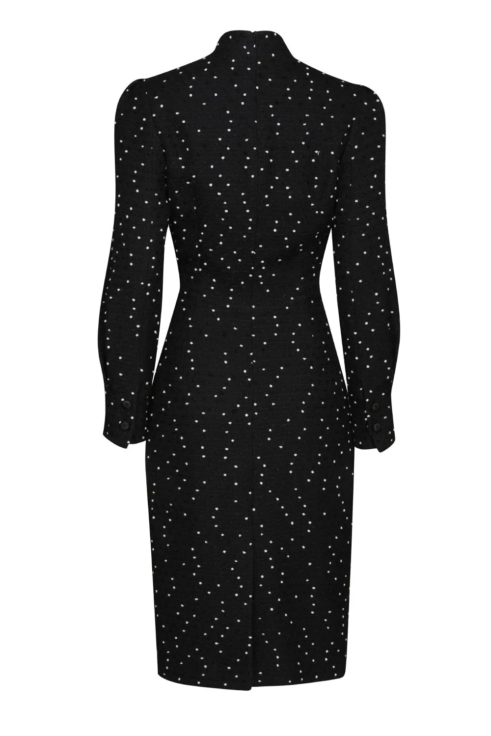 Black Tweed Long-Sleeved Dress with White Dots - Tricia