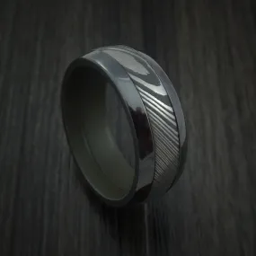 Black Zirconium and Damascus Steel Band with Vintage Green Cerakote Sleeve Custom Made Men's Ring