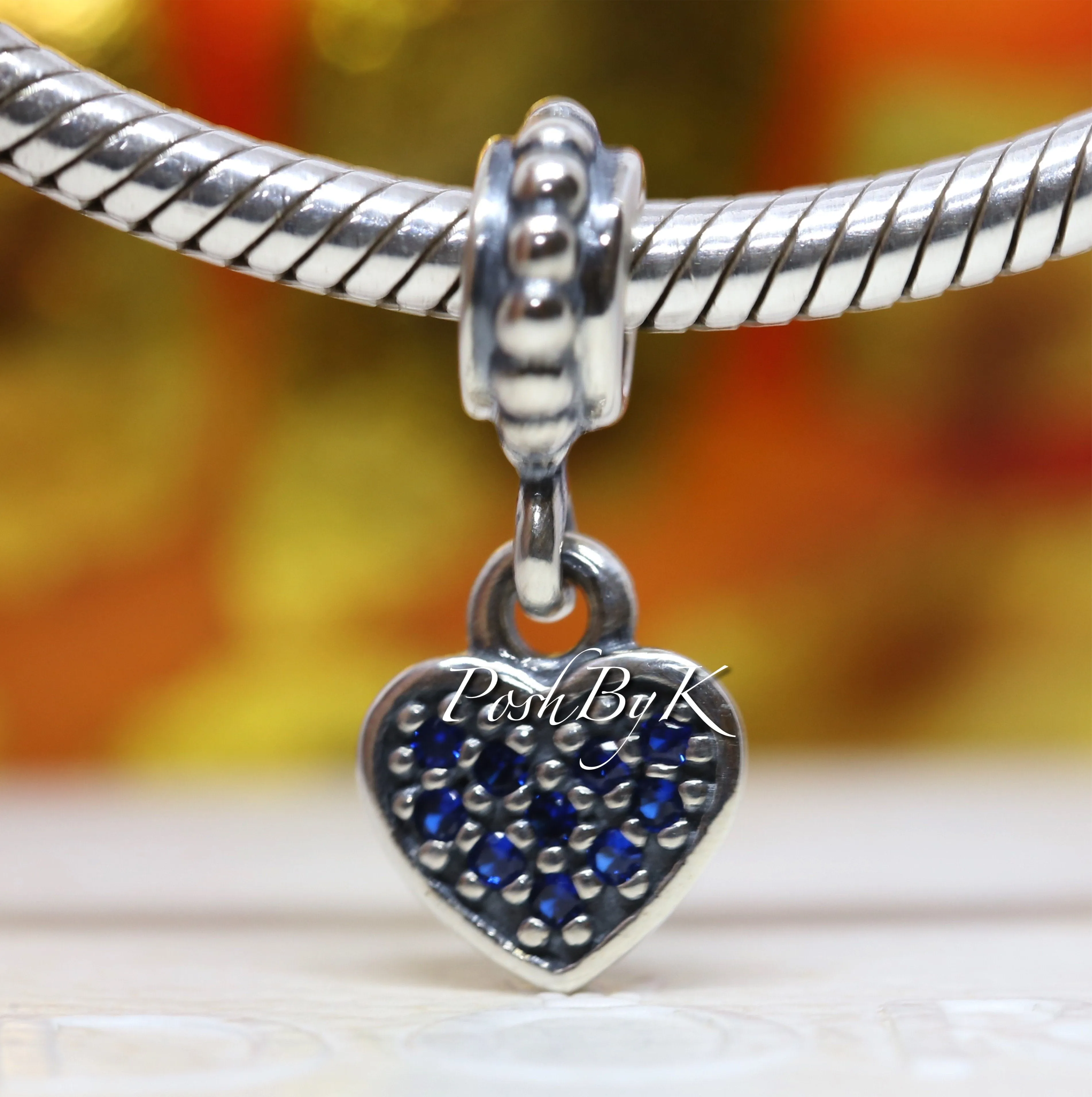 Blue CZ Pavé Heart Dangle Charm 791023CZB * Retired*