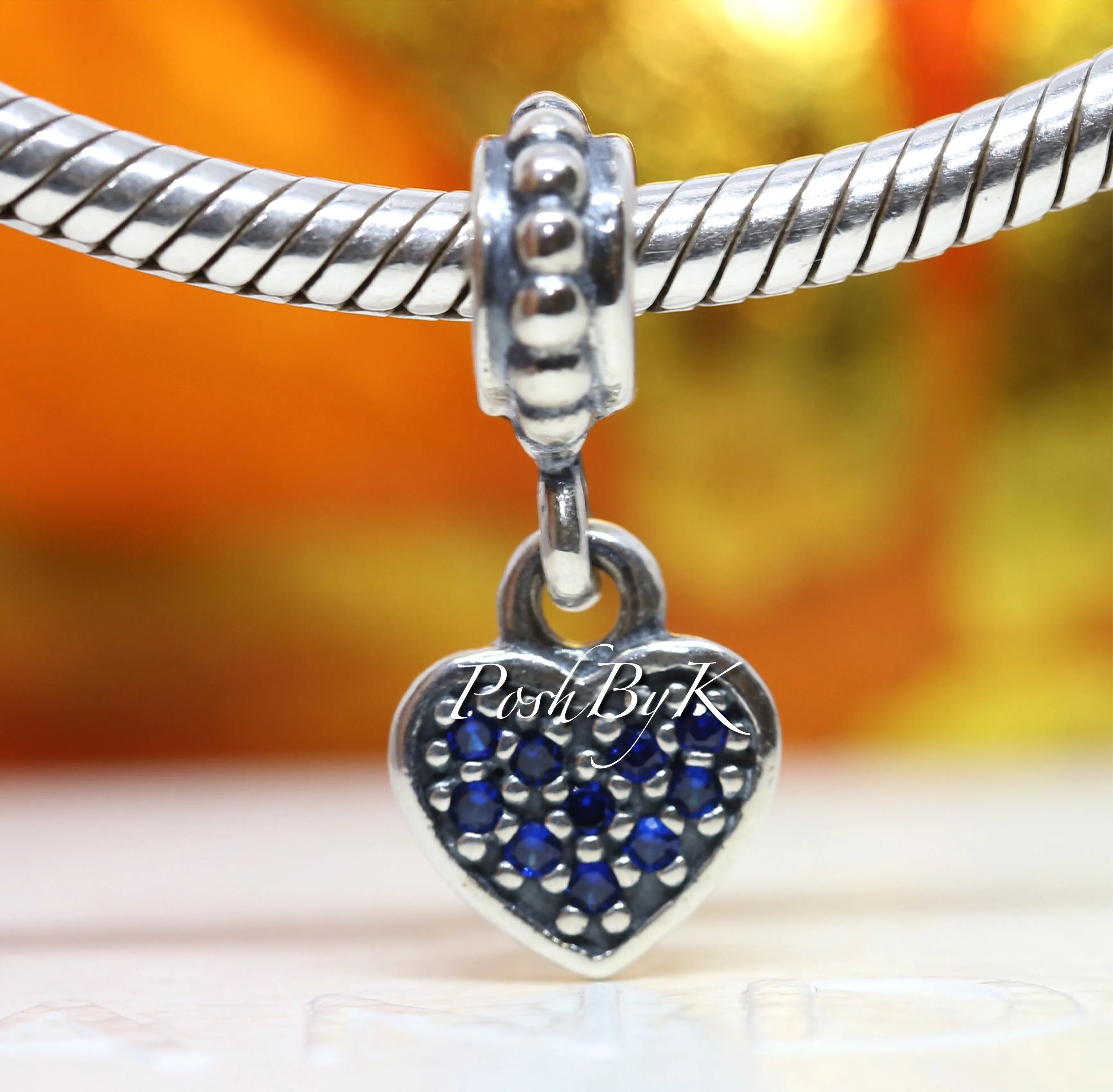 Blue CZ Pavé Heart Dangle Charm 791023CZB * Retired*