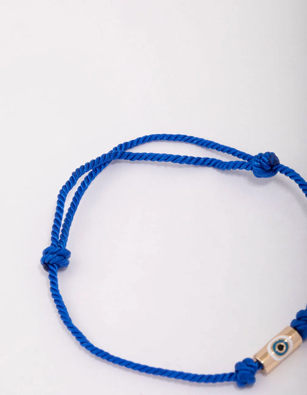 Blue Fabric Evil Eye Cord Adjustable Bracelet