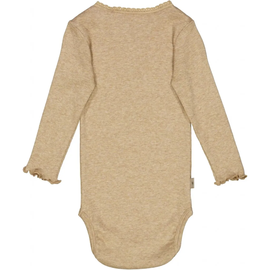 Body Rib Lace LS - dark oat melange