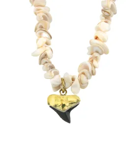 Brass Fossilized Shark Tooth Seashell Necklace