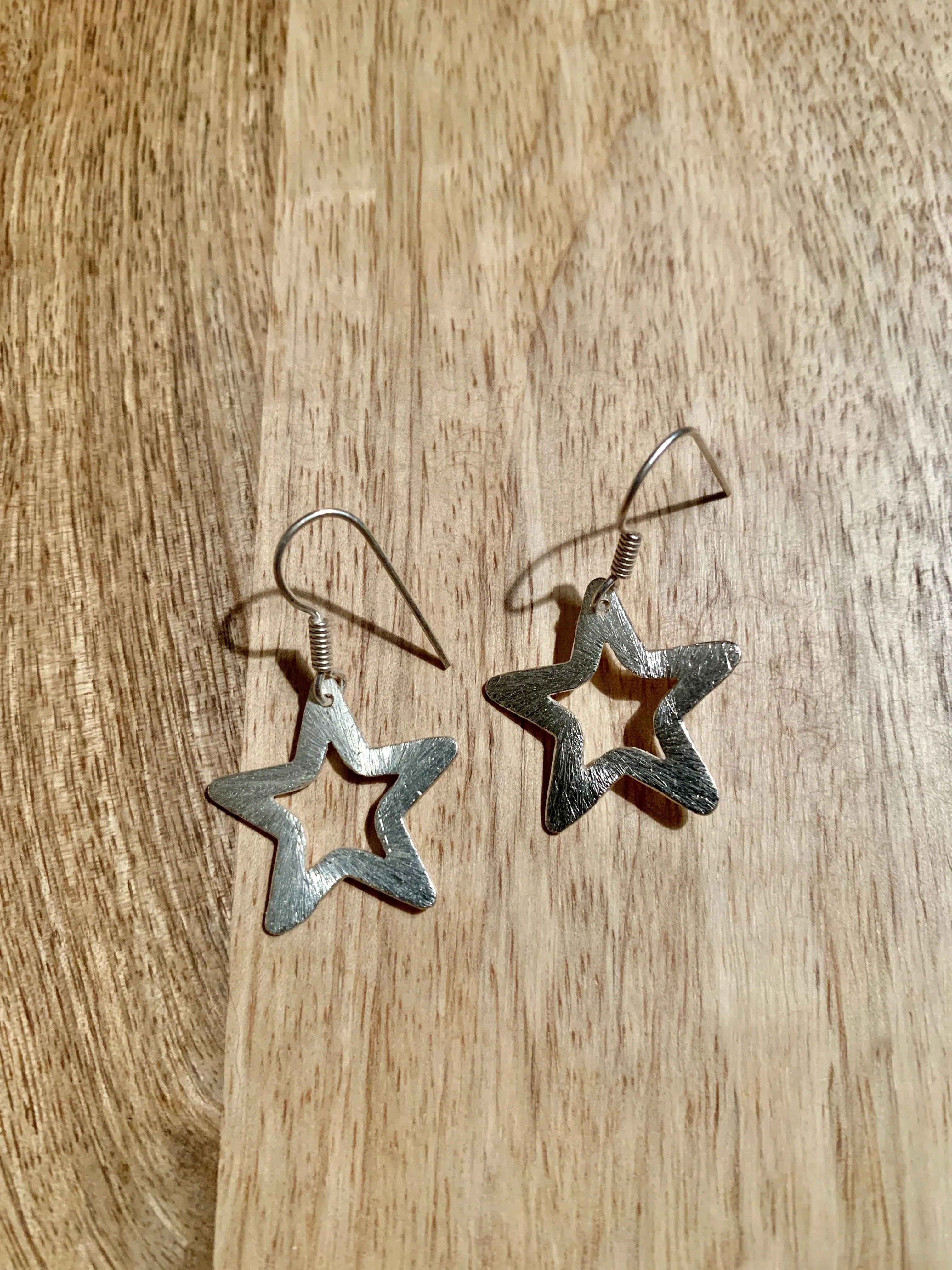 Brushed Silver Star Earrings