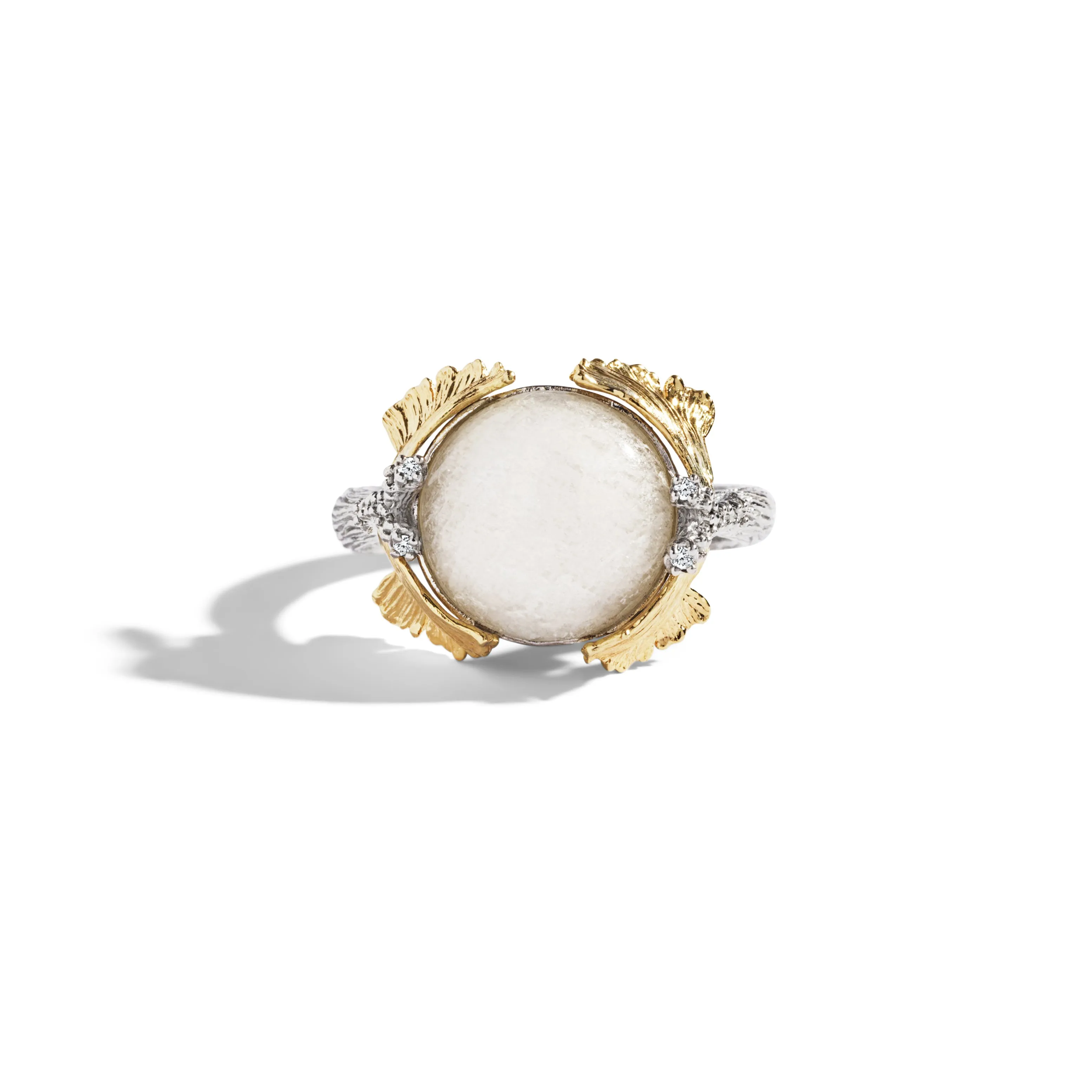 Butterfly Ginkgo Ring with Moonstone and Diamonds