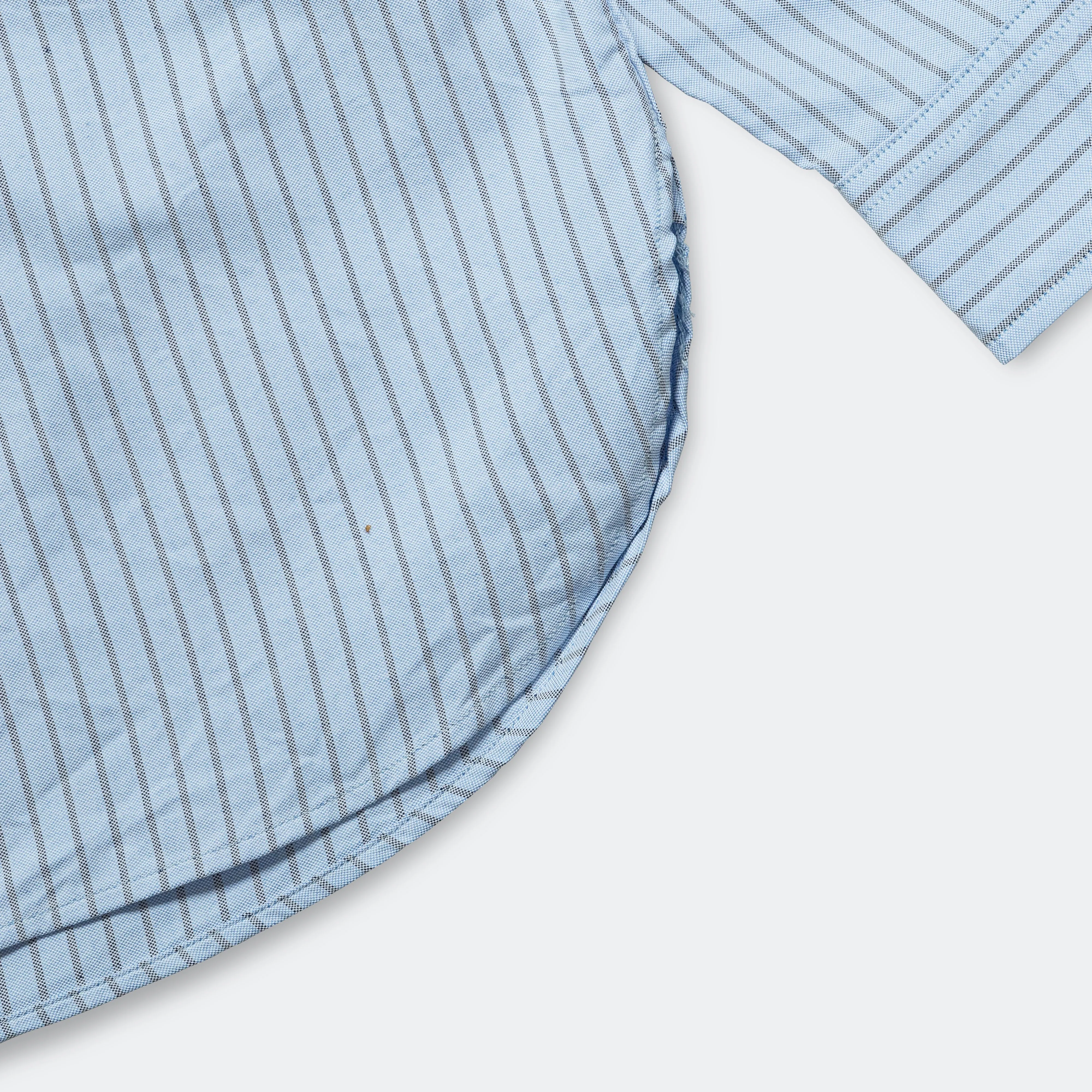 Button Down Stripe Wind Shirt - Sax