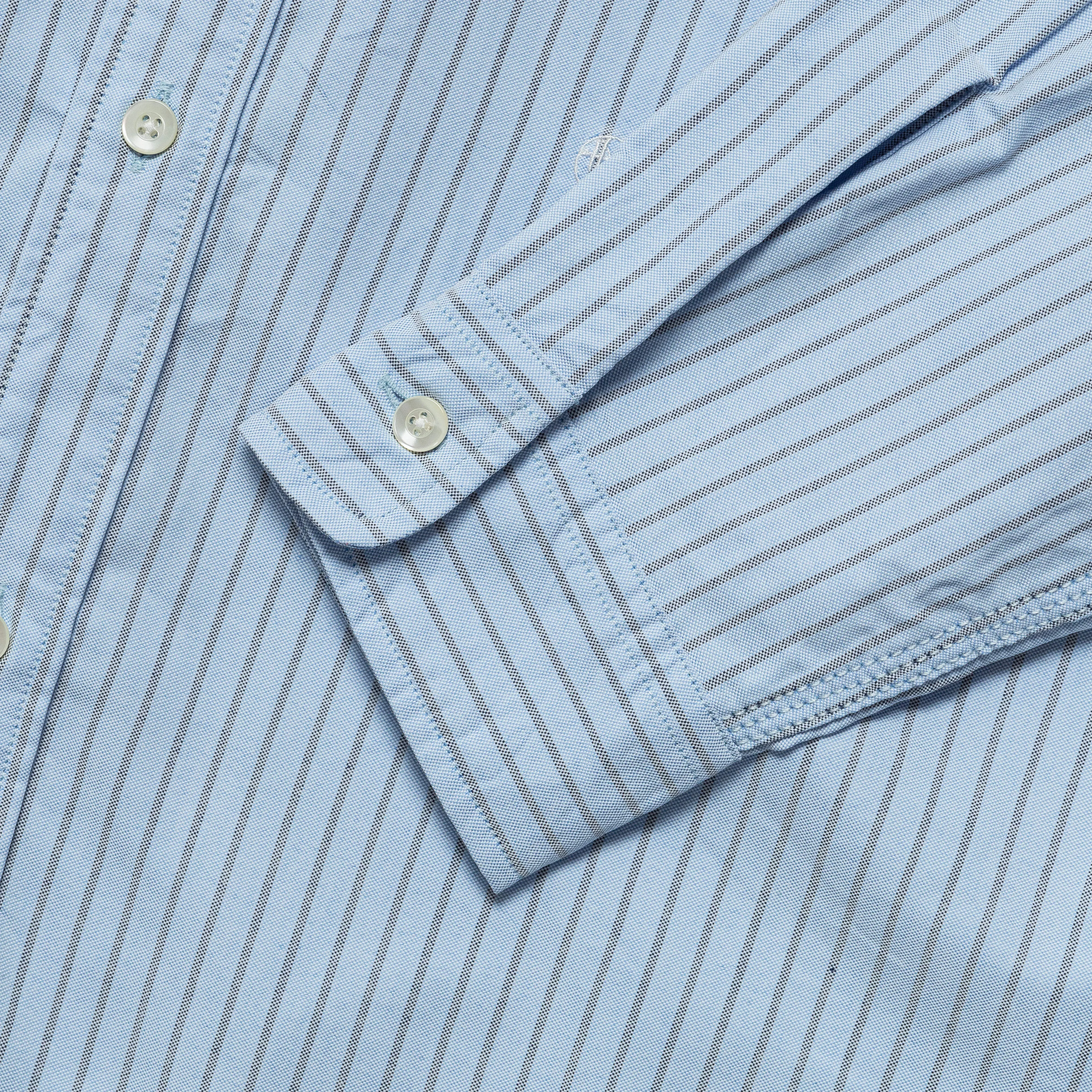 Button Down Stripe Wind Shirt - Sax