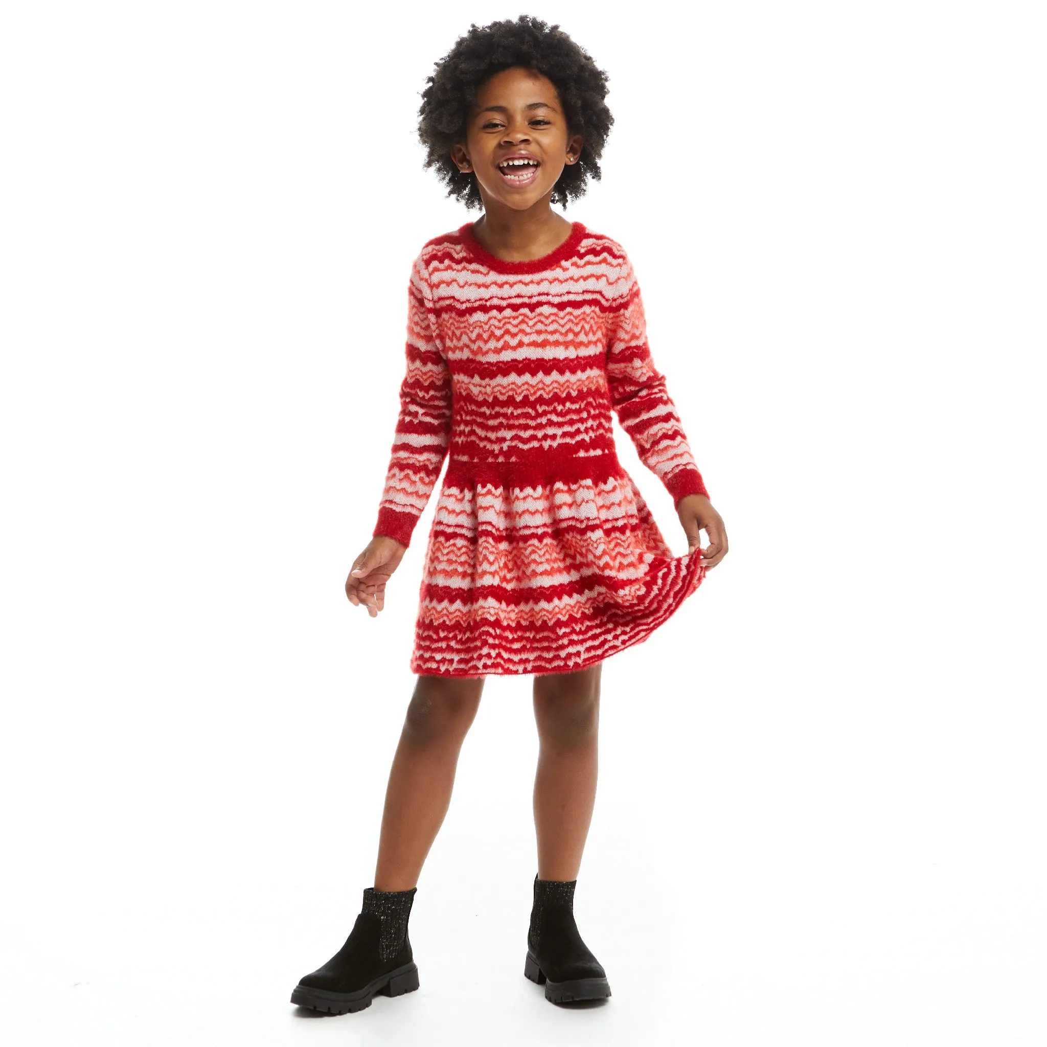 Candy Cane Knit Sweater Dress | Red