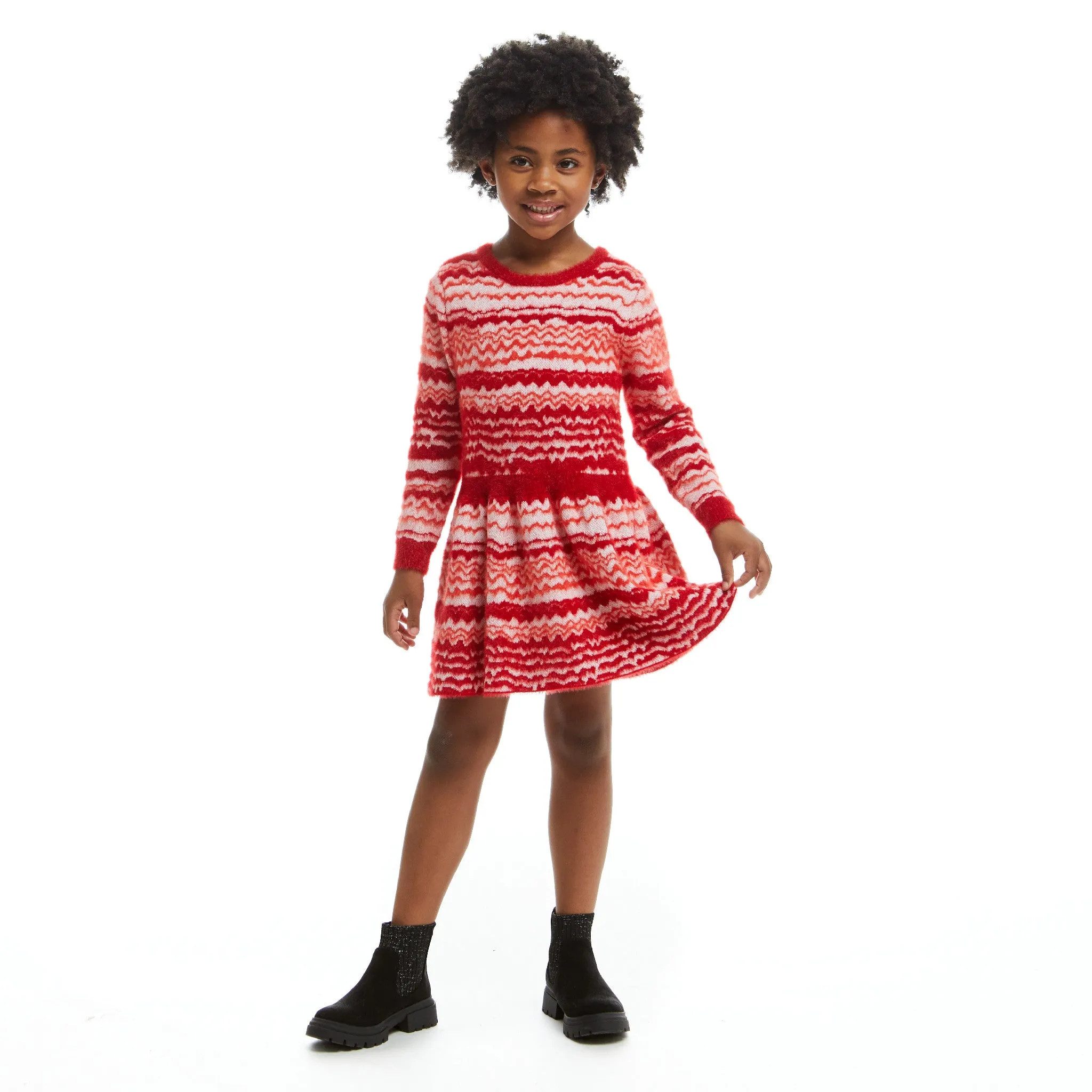 Candy Cane Knit Sweater Dress | Red