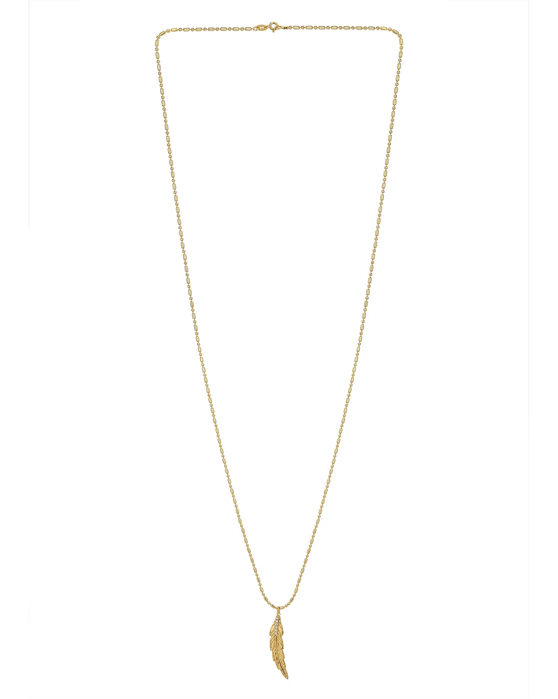 Carlton London Gold Plated With Zirconia Dangling Leaf Pendant With Long Chain Necklace