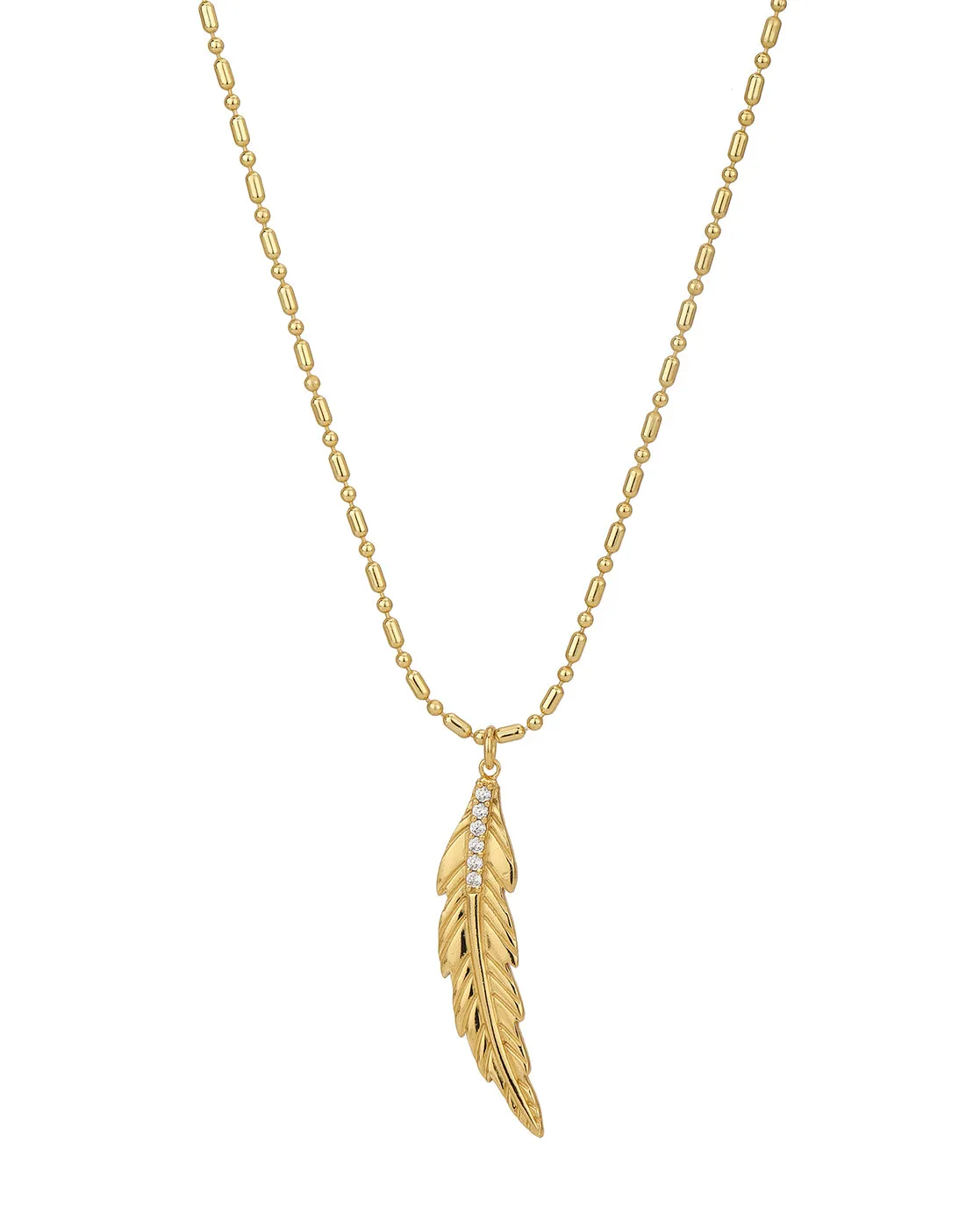 Carlton London Gold Plated With Zirconia Dangling Leaf Pendant With Long Chain Necklace