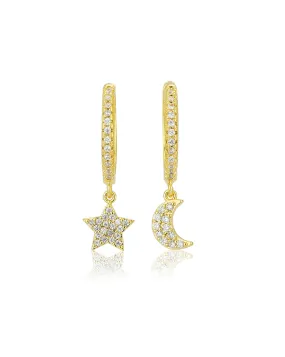 Carlton London Gold Toned Cz Hoop Earring With Dangling Crescent With Star