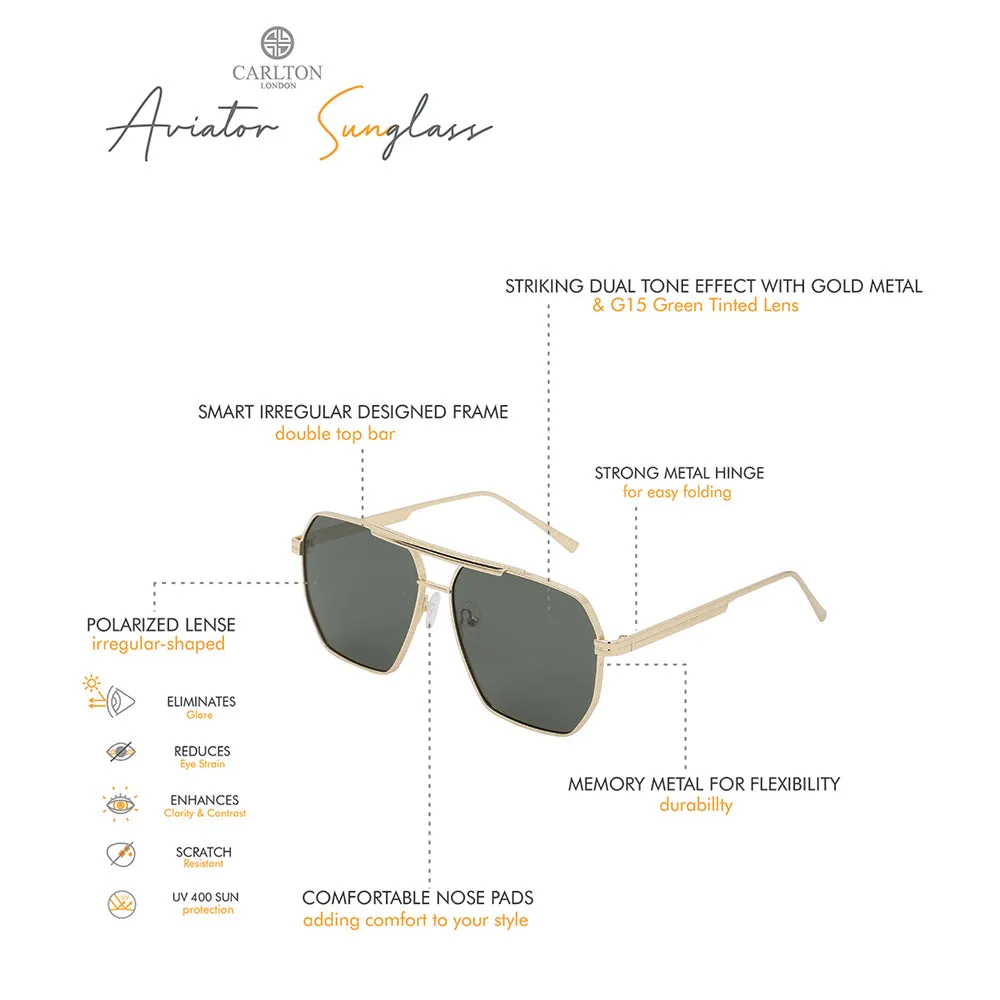 Carlton London Premium Gold Toned Polarised And Uv Protected Lens Rectangle Sunglasses For Men