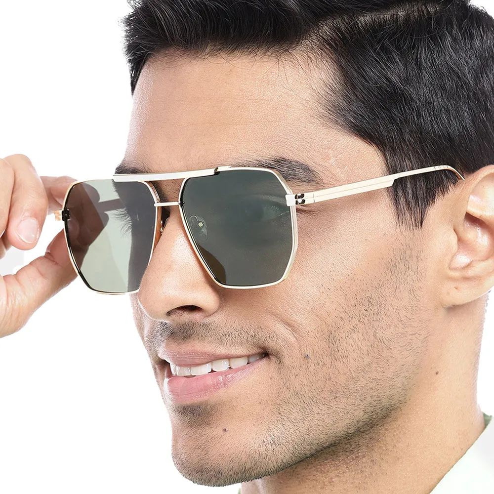 Carlton London Premium Gold Toned Polarised And Uv Protected Lens Rectangle Sunglasses For Men