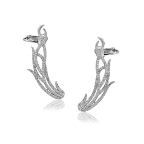 Carlton London Premium Jwlry-Silver Toned Cz Studded Rhodium-Plated Contemporary Handcrafted Ear Cuff Earrings Fje4136