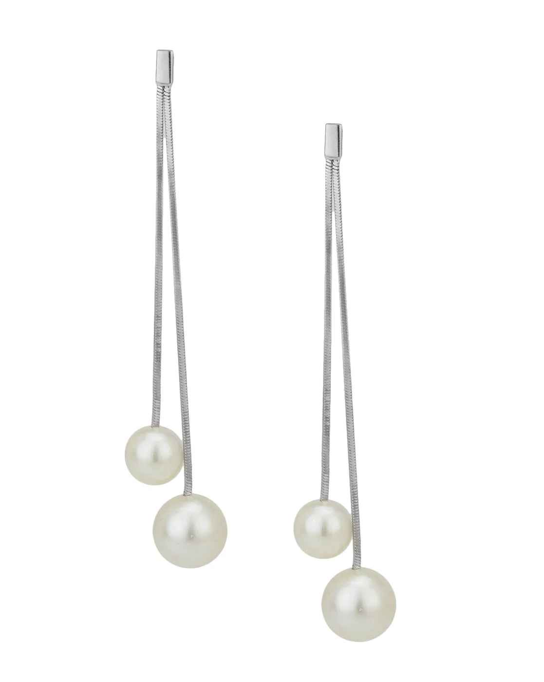 Carlton London Rhodium Plated Contemporary Drop Earring With Dangling Pearl