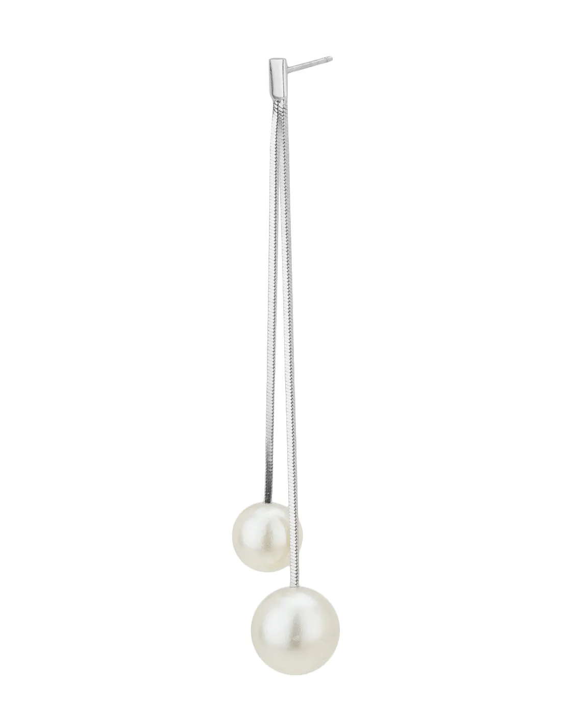 Carlton London Rhodium Plated Contemporary Drop Earring With Dangling Pearl