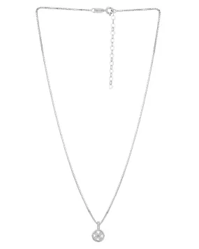 Carlton London  Rhodium Plated With Round Floral Pendant With Chain