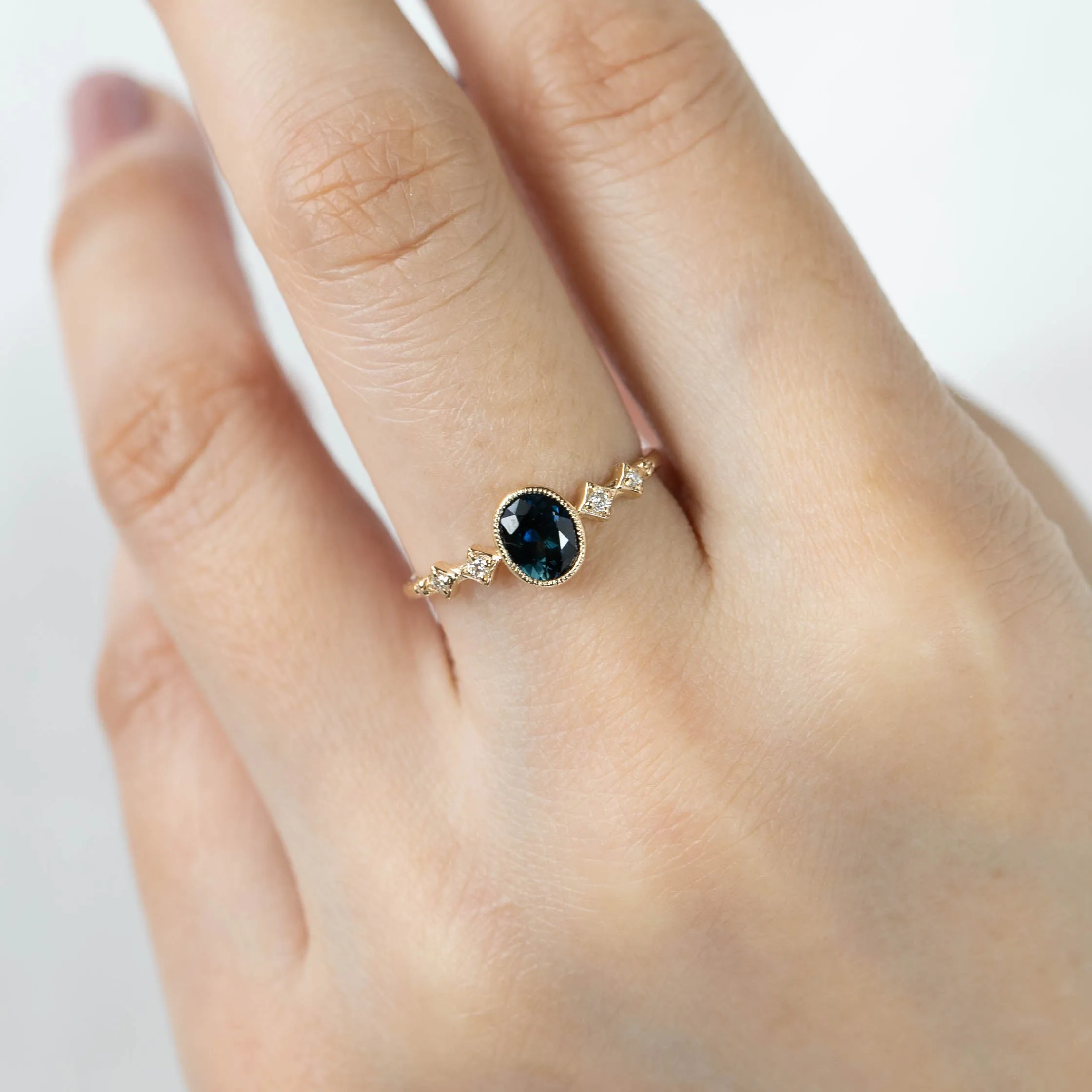 Celeste Ring - 0.74ct Unheated Teal Blue Queensland Sapphire (One of a kind)