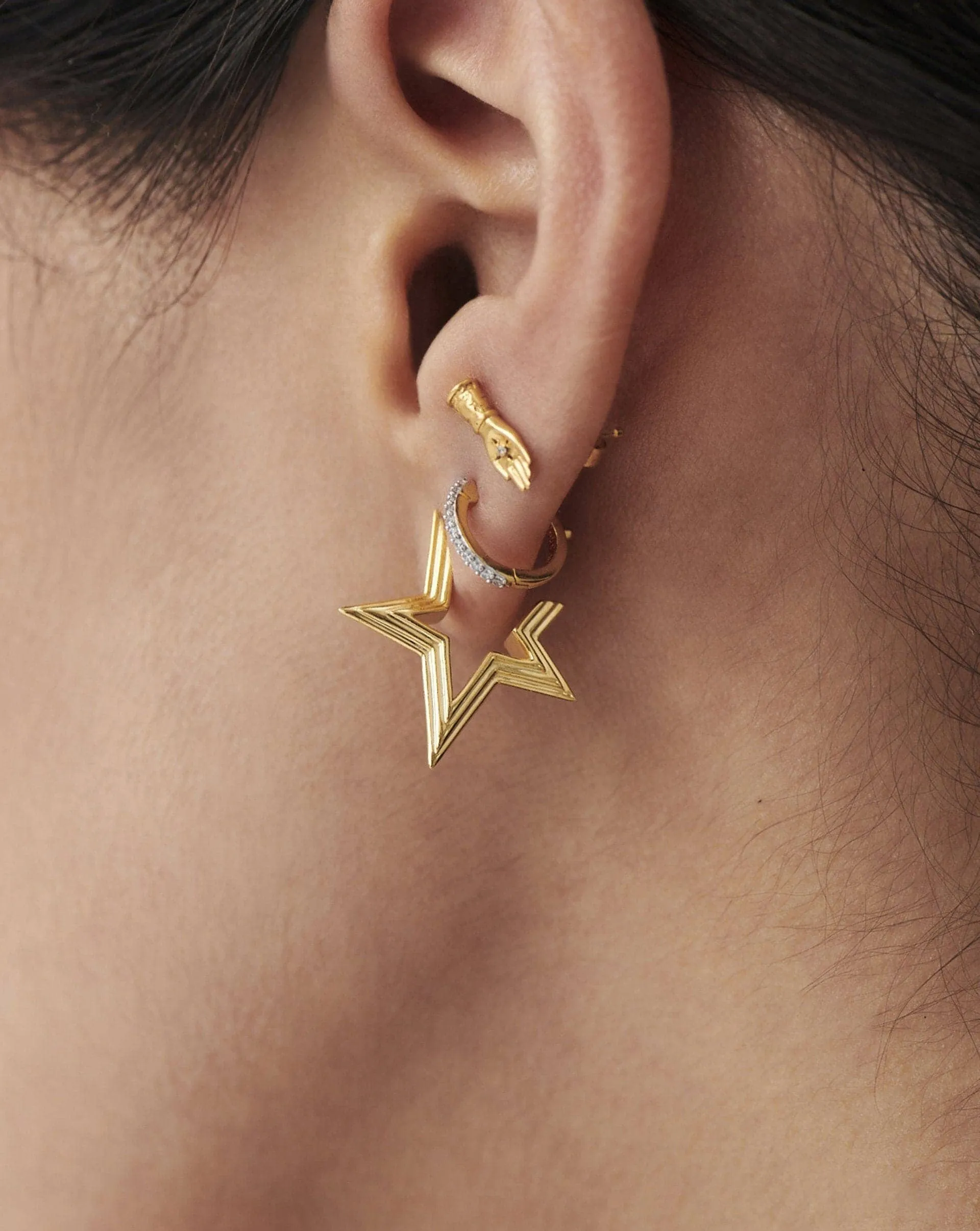 Celestial Small Ridge Star Huggies | 18ct Gold Plated Vermeil