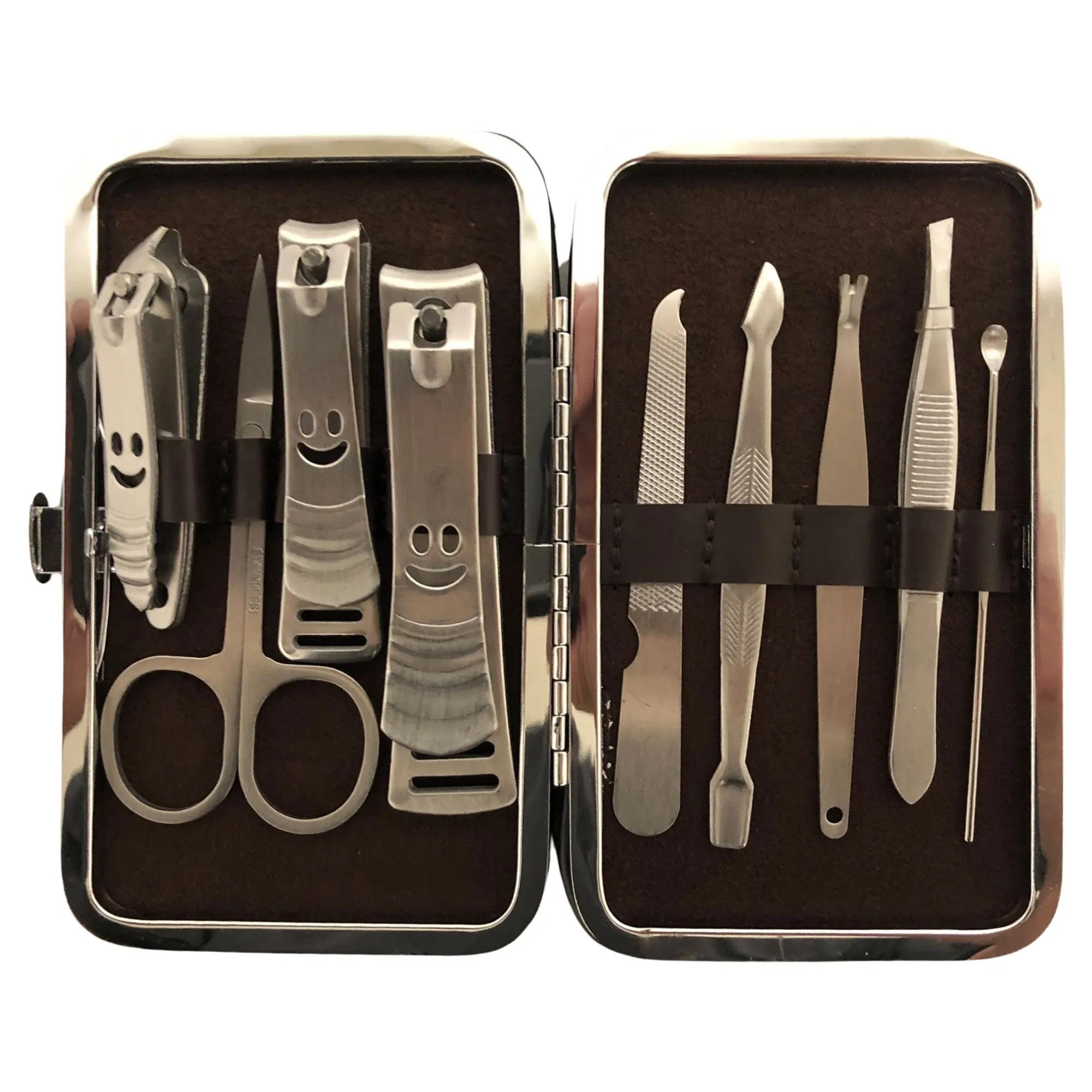 CLEARANCE BLACK SNAKE  PRINT MANICURE SET (CASE OF 24 - $2.50 / PIECE)  Wholesale 9 Piece Stainless Steel Manicure Set in Black Snake SKU: 9699-SNK-BLACK-24