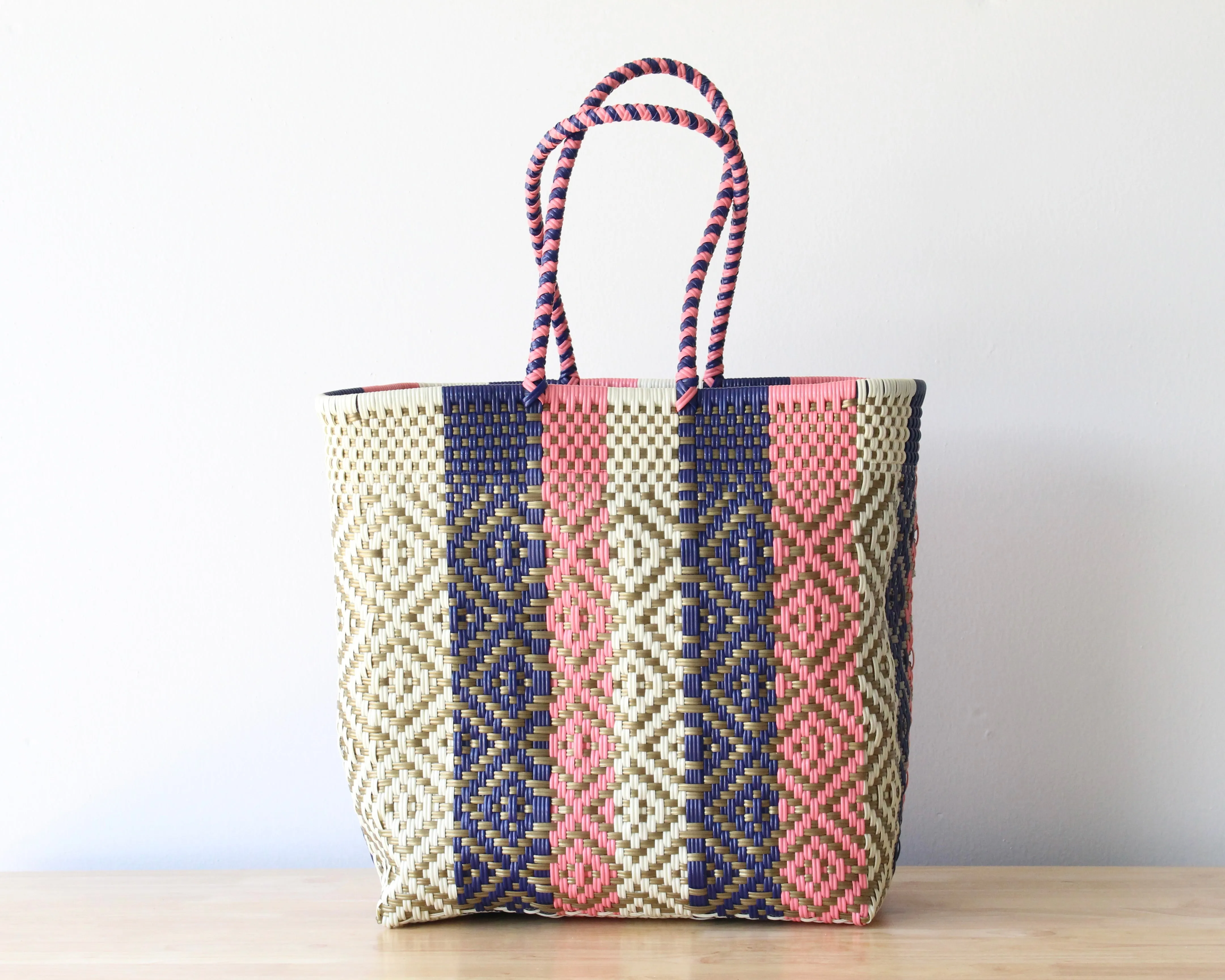 Coral, Gold & Blue Tote Bag by MexiMexi