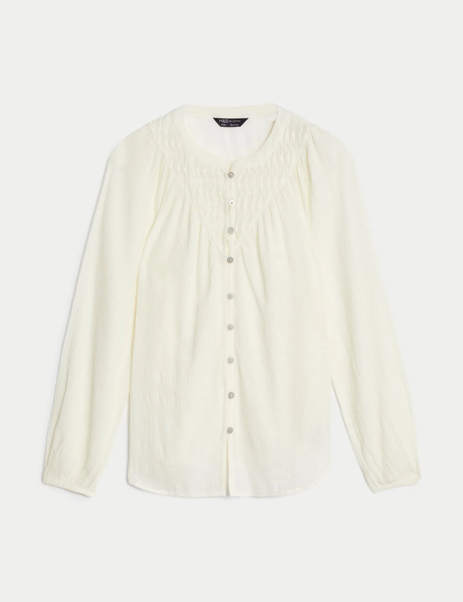 Cotton Blend Button Through Popover Blouse