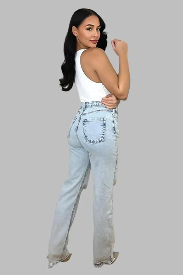 Denim Sky Ripped Knee High Waist Mum's Jeans