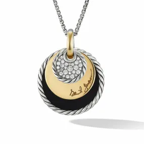 DY Elements Eclipse Pendant Necklace with Black Onyx Reversible to Mother of Pearl, 18K Yellow Gold and Pave Diamonds