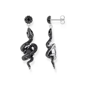 Earrings with snake pendant and zirconia