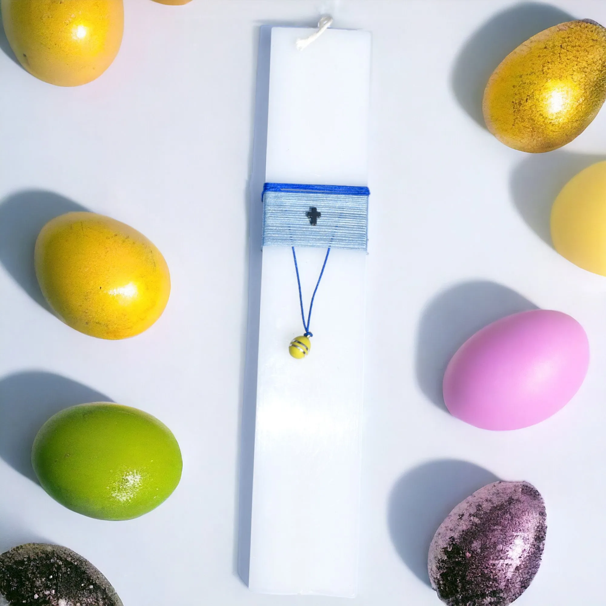 Easter Egg Cord Necklace | Yellow Enamel | Blue Cord | GPS 925