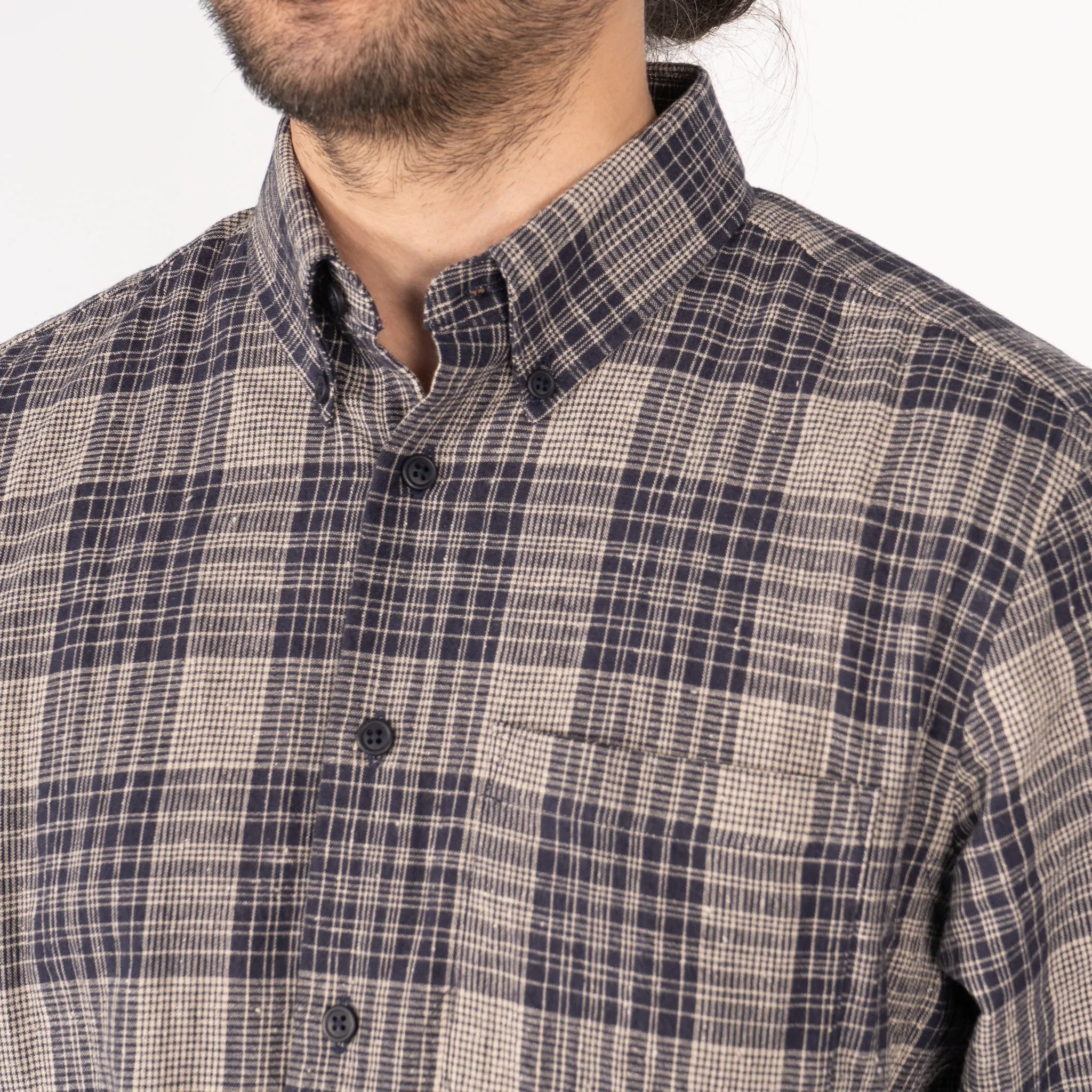 Easy Shirt - Linen Cotton Check -Navy