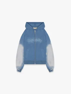 EMBROIDERED ZIP-HOODIE - FADED BLUE-GREY