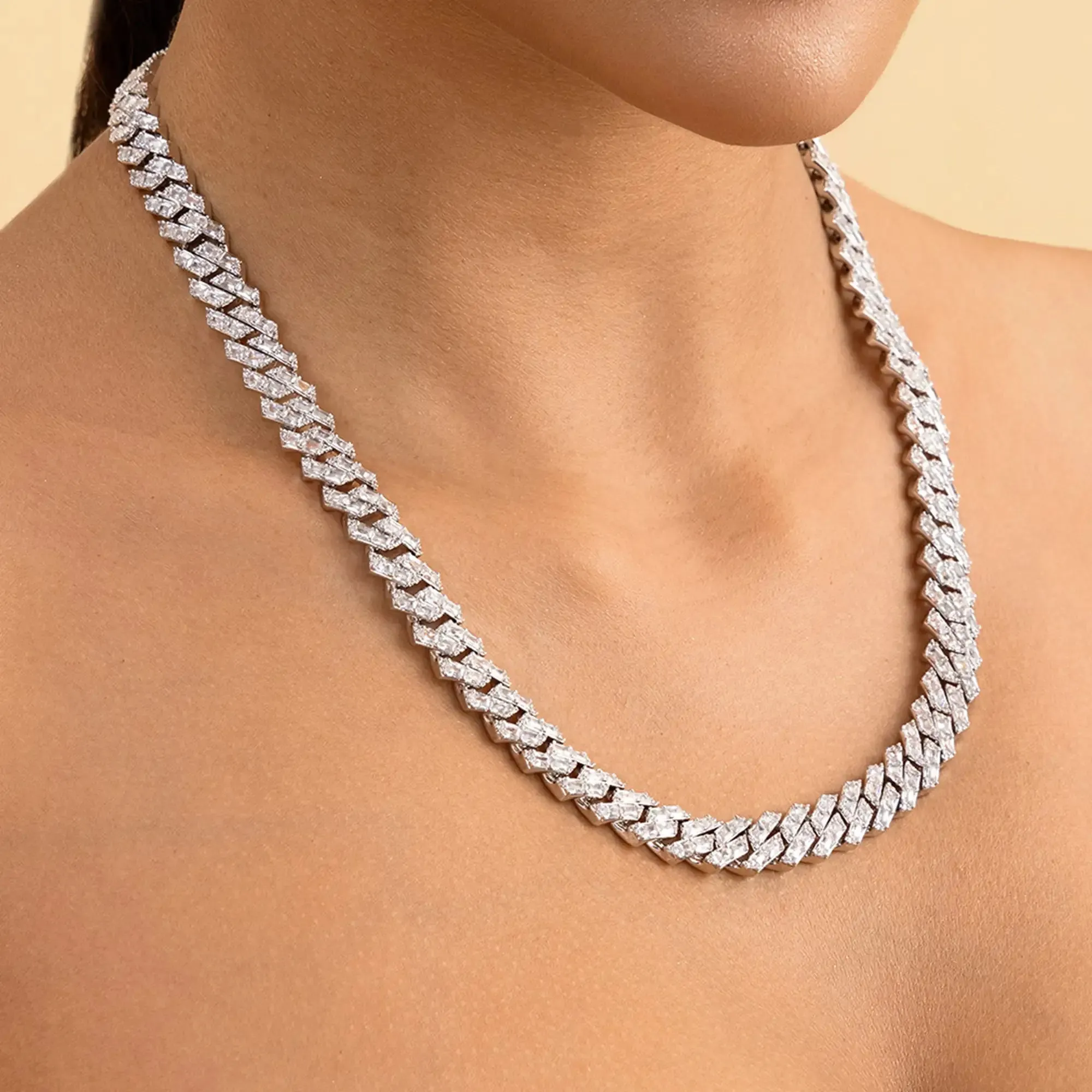 Emerald Cut Moissanite Prong Cuban Link Chain