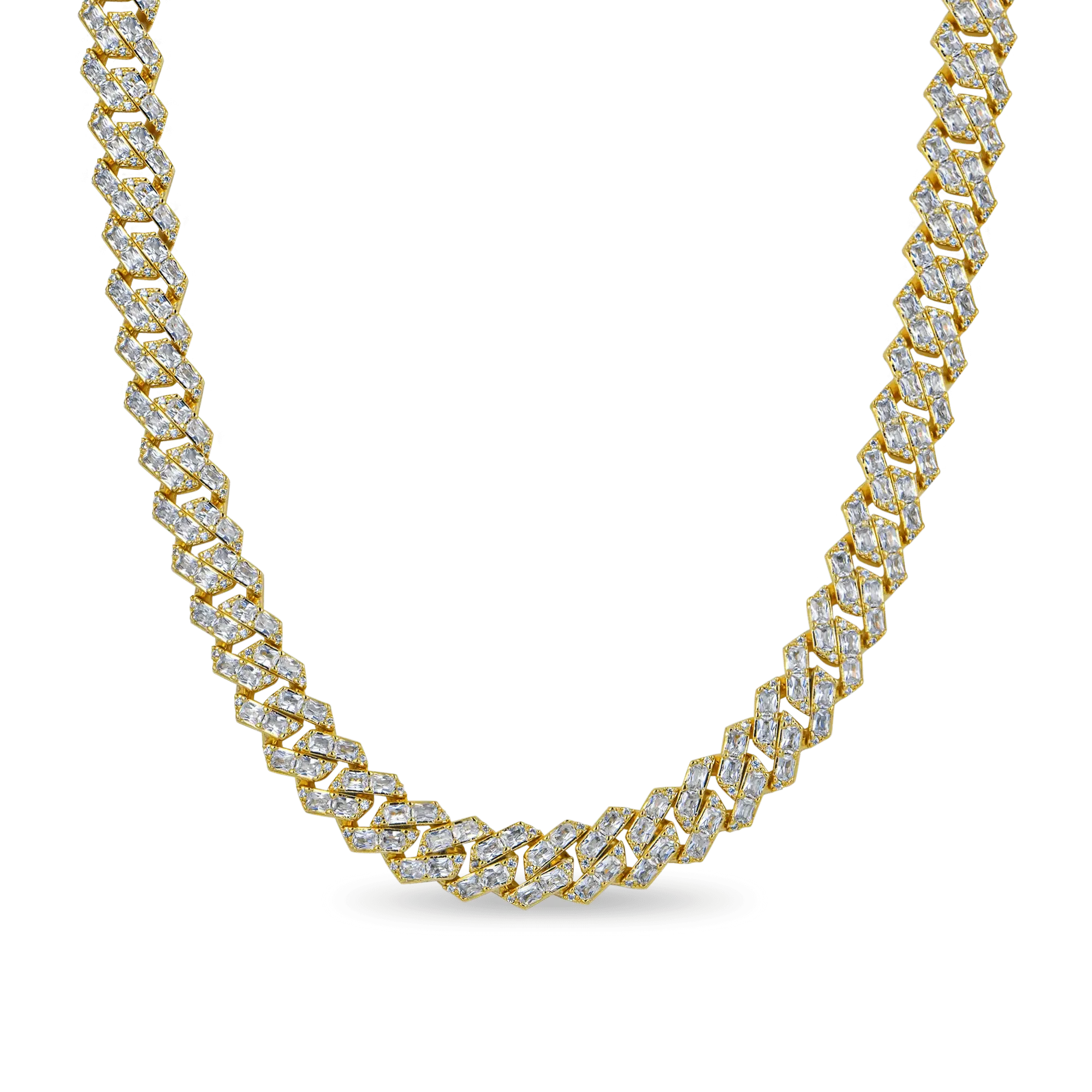 Emerald Cut Moissanite Prong Cuban Link Chain