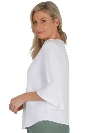 Emily Adams Linen Blend Top (Blue or White)