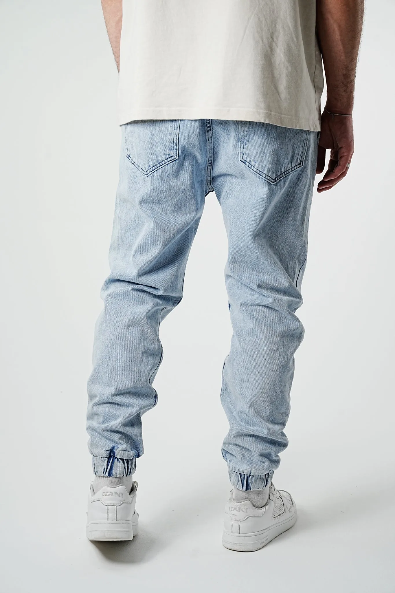 Essential Elasticated Denim Jogger Pants - Ice Blue