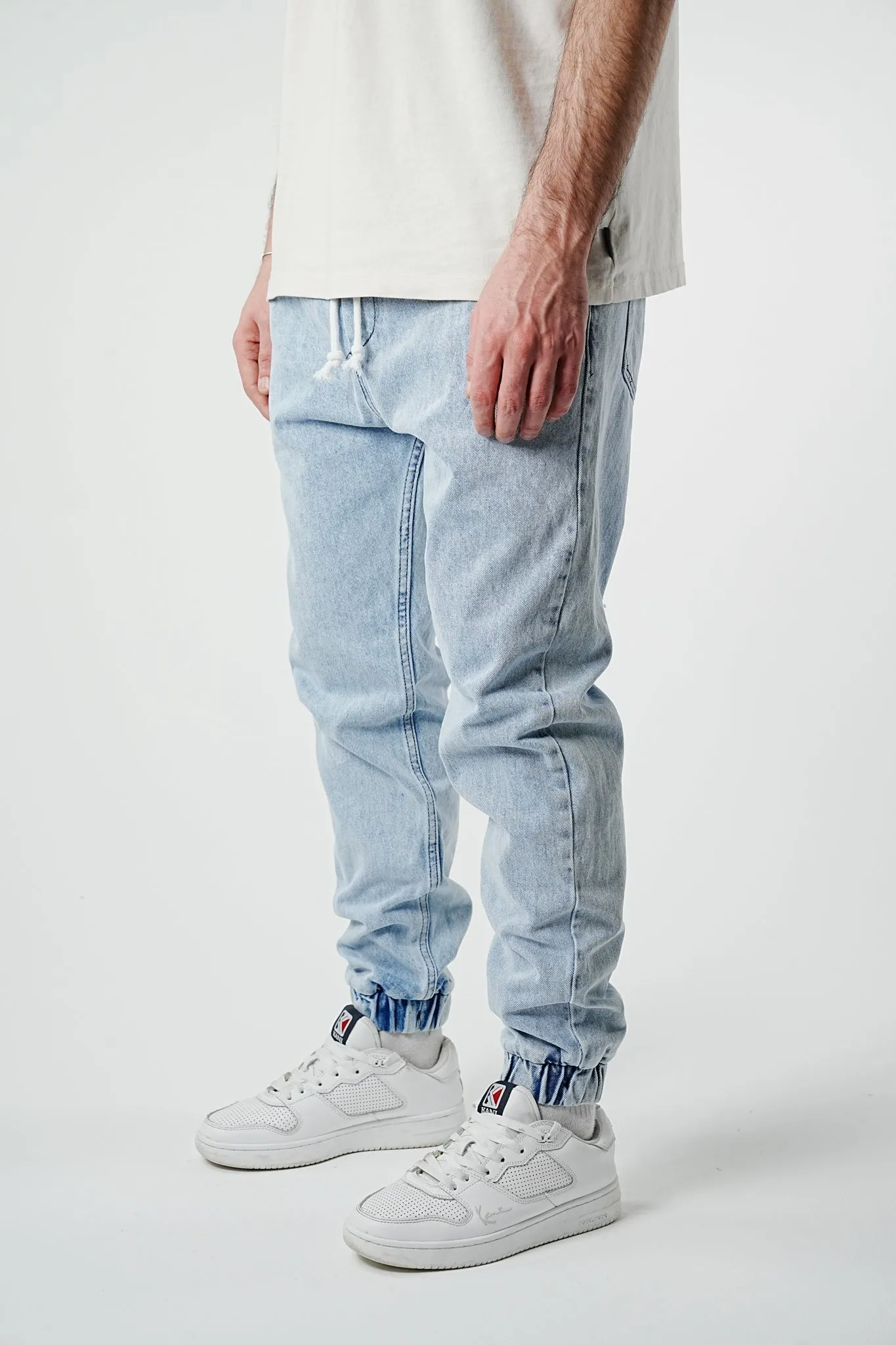 Essential Elasticated Denim Jogger Pants - Ice Blue