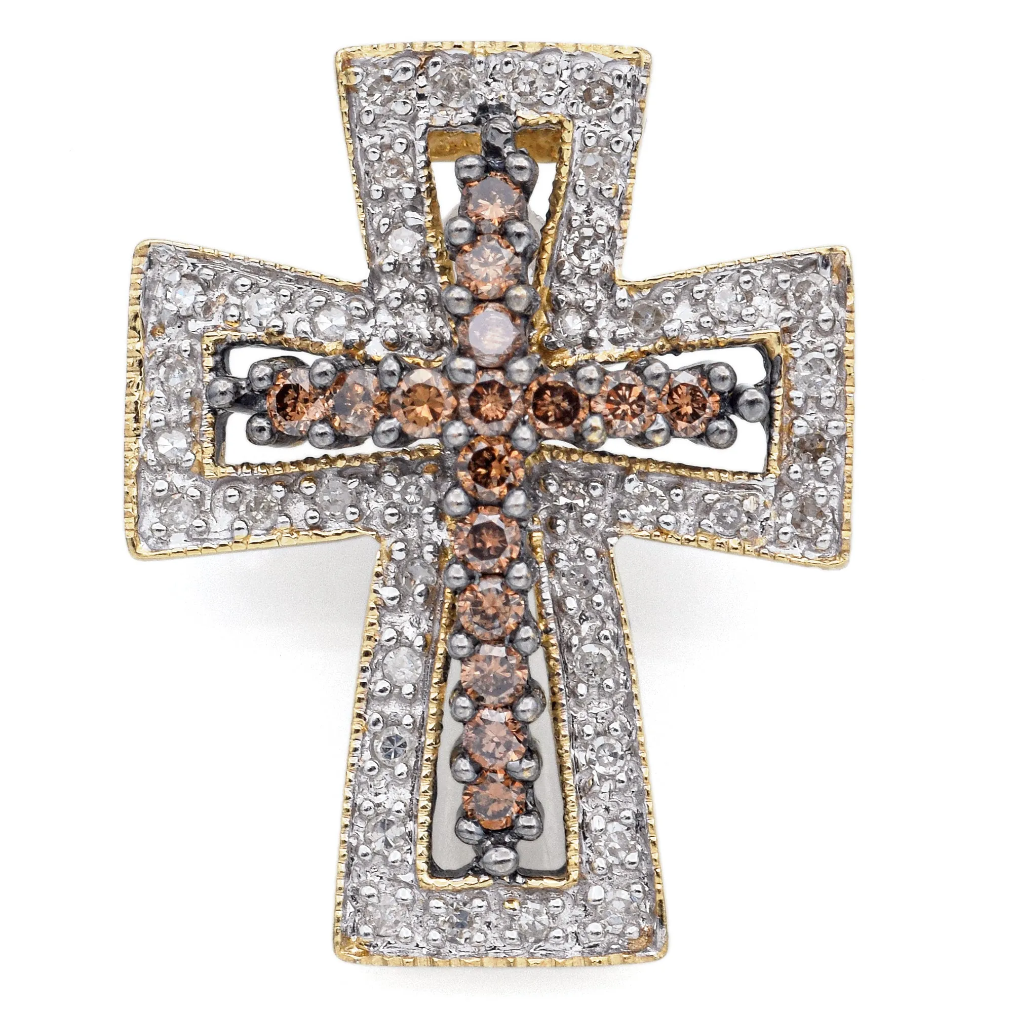 Estate 0.72 TCW Champagne White Diamond 14K Yellow Gold Cross Pendant