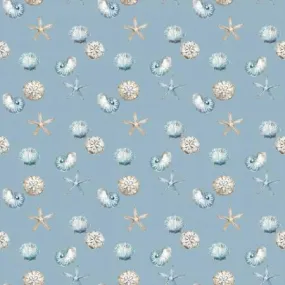 Fabric BLUE ESCAPE COASTAL SHELL TOSS BLUE from Riley Blake Designs, C14513-BLUE