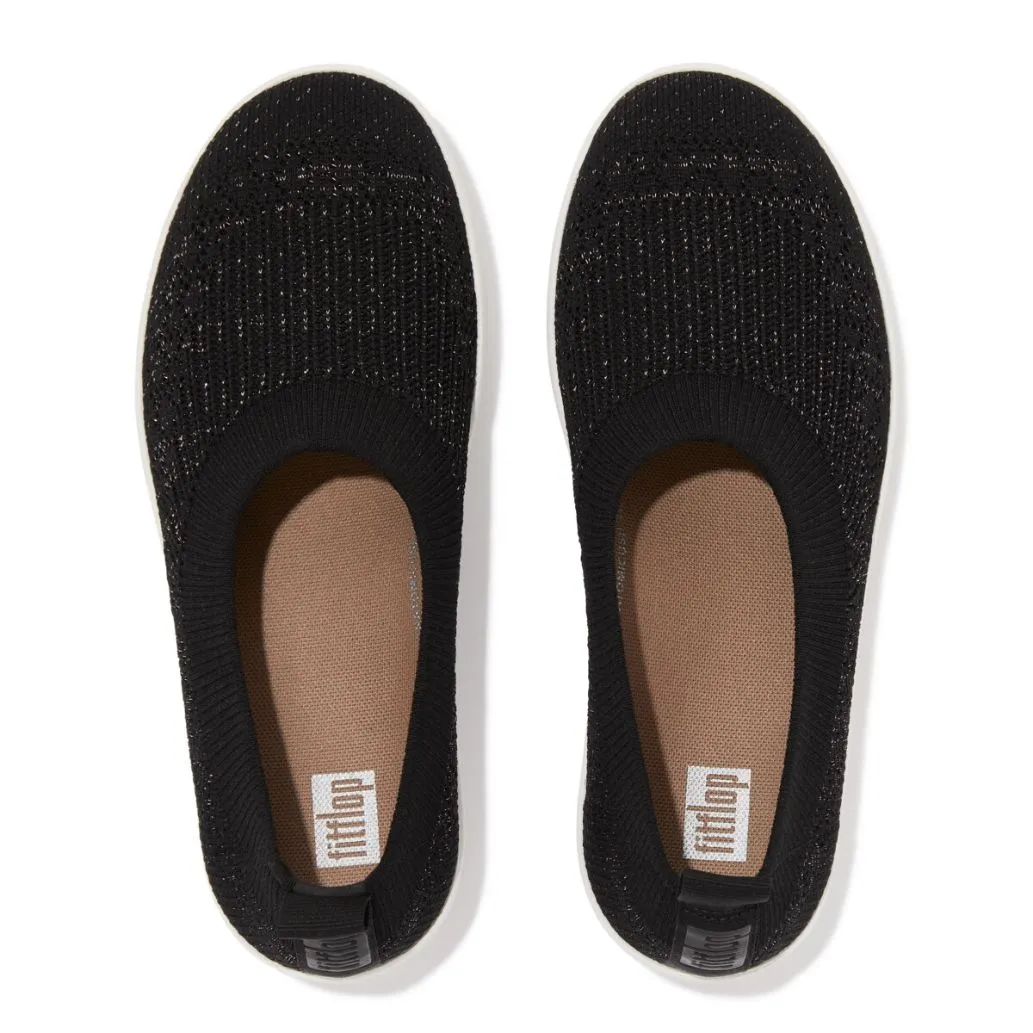 Fit-Flop Uberknit Slip-On Ballerina Black Rose Gold         