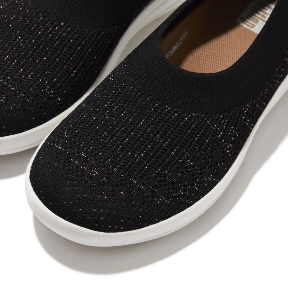 Fit-Flop Uberknit Slip-On Ballerina Black Rose Gold         