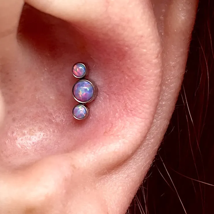 G23 Internally Threaded Titanium Triple Blue Opal Cluster Tragus Barbell