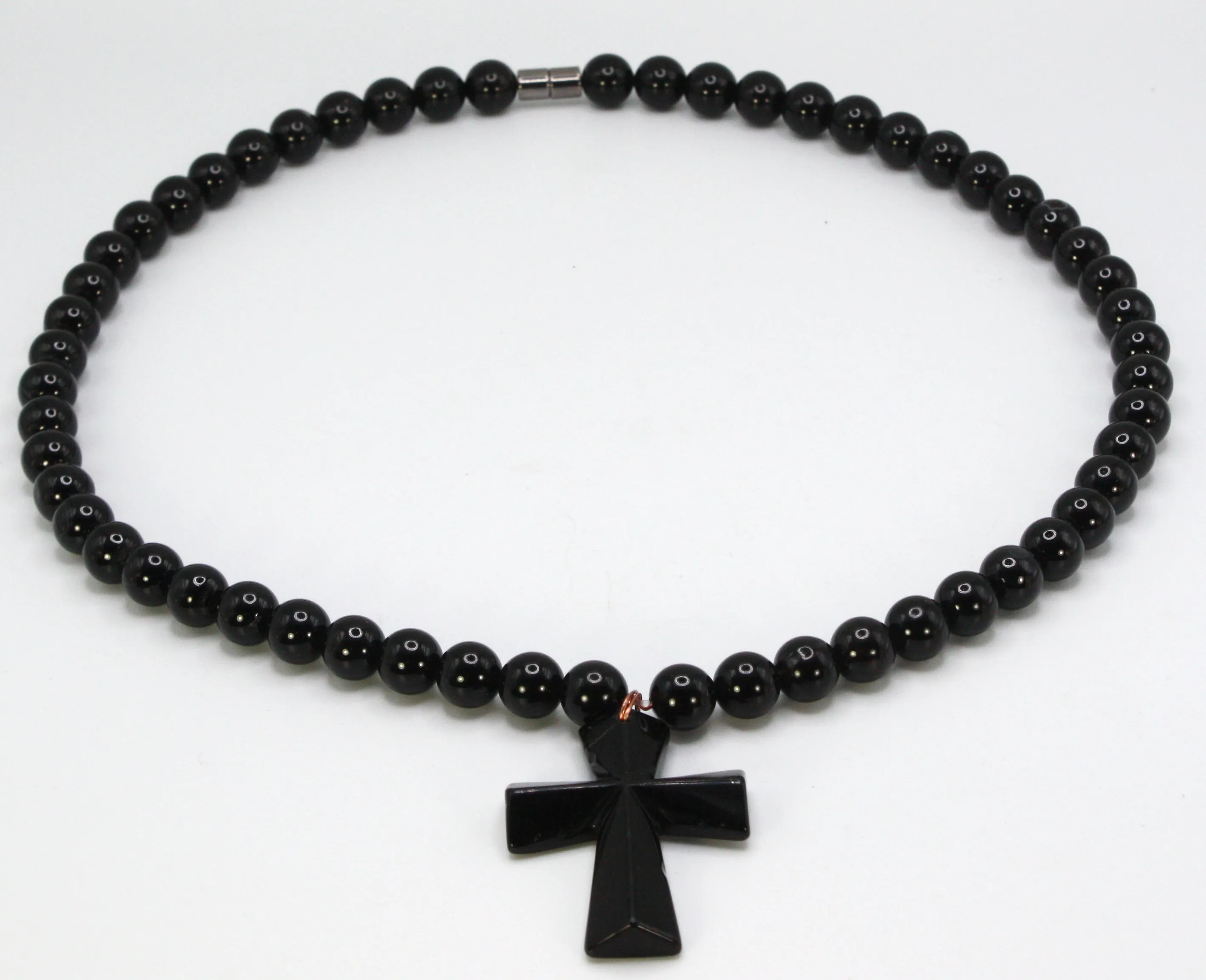 Genuine Black Onyx Necklace with Black Onyx Cross - Gift for Men/Woman - Spiritual Accessories - Religious Symbol