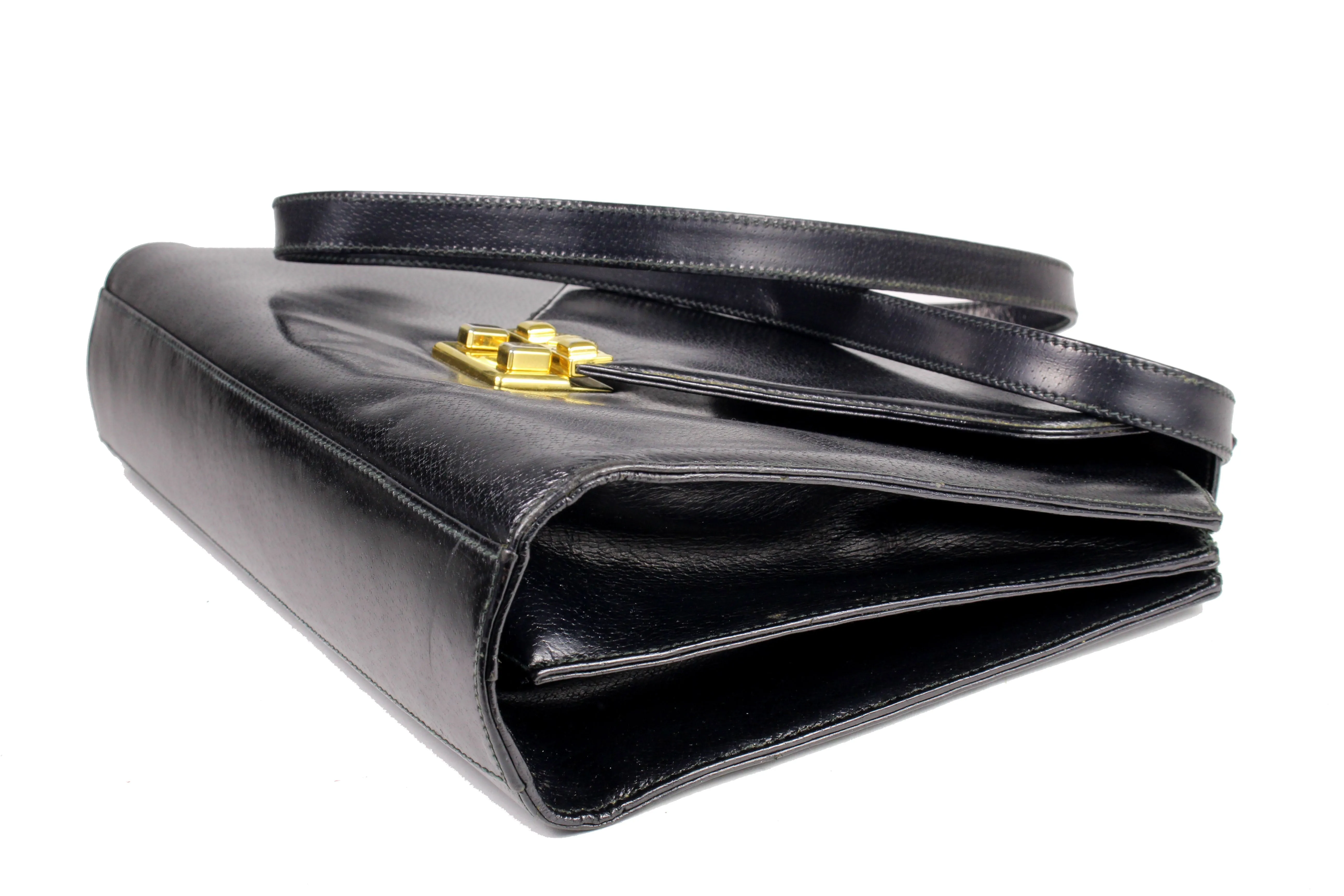 GUCCI black leather briefcase bag