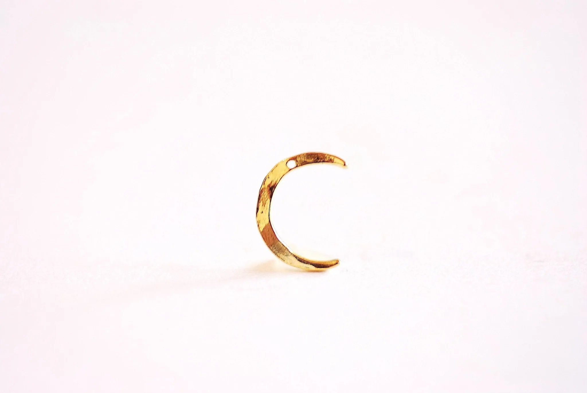 Hammered Shiny Wholesale Gold Moon Charm- Vermeil Gold Waning Moon Charm, Moon Charm, half moon, Waning Moon, Eclipse, Moon Charm, C, half circle, 337