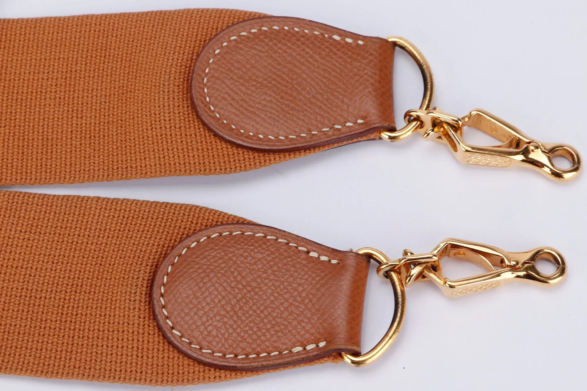 Hermes Vintage Gold Canvas Shoulder Strap, 95 x 5cm, Clip Buckle Gold Hardware, no Dust Cover